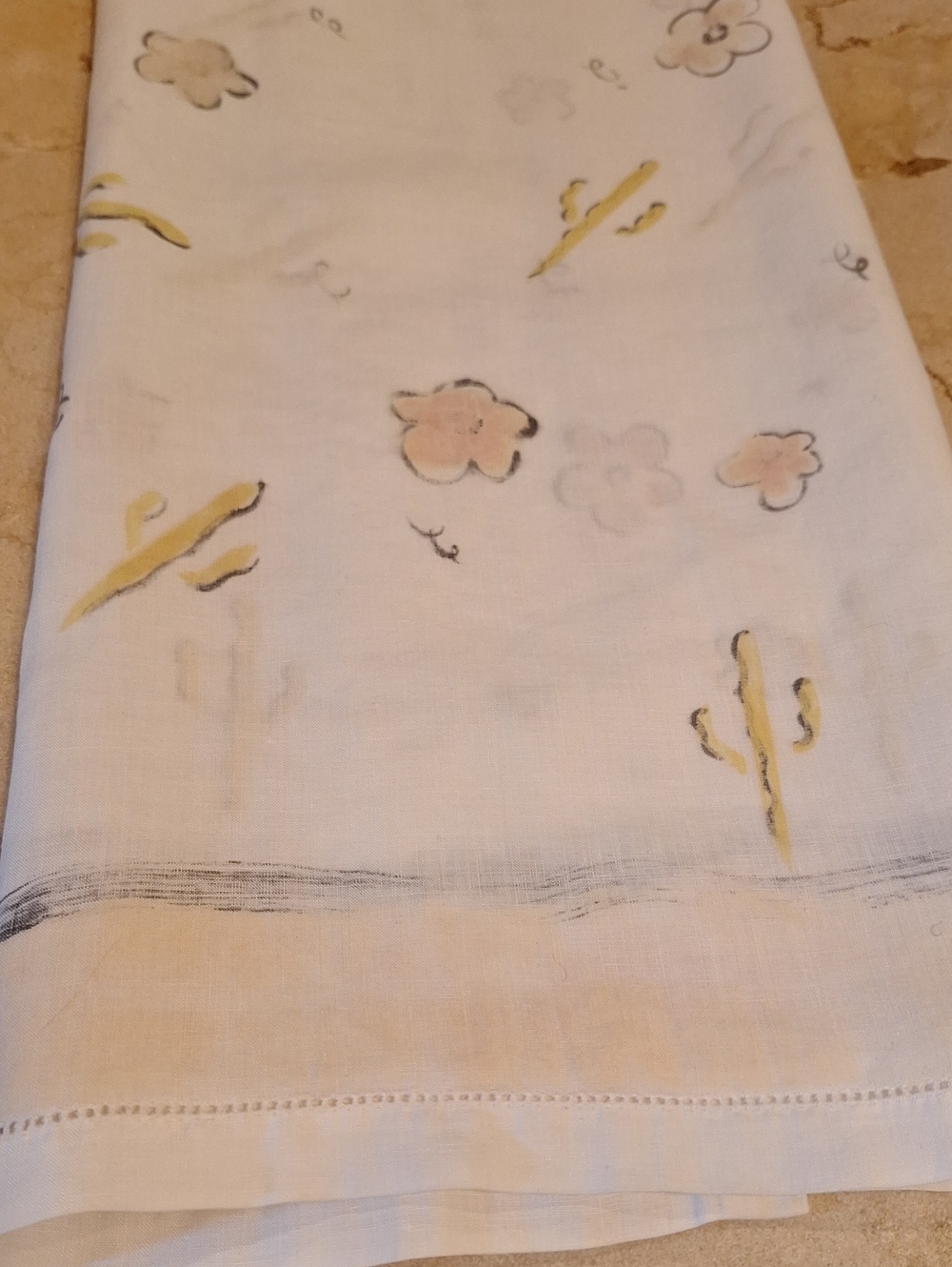 Vintage Hand-Painted Southwest Cotton Luncheon Tablecloth & 4 Napkins
